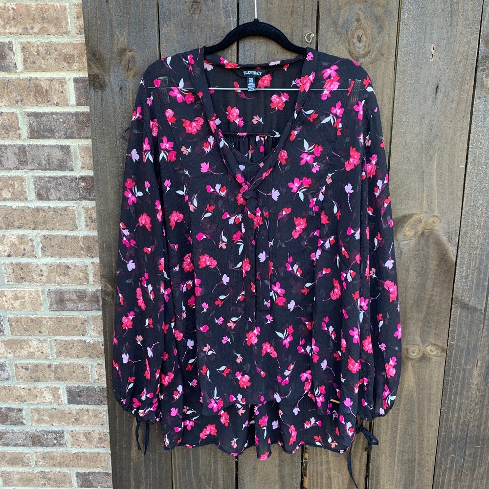 Ellen Tracey Pink/Black Floral French Riviera Top